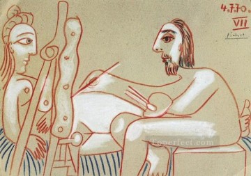 ヌード Painting - アーティストとそのモデル 3 1970 年の抽象的なヌード